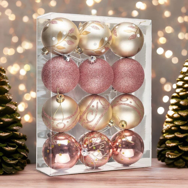 Glamorous and Cute Shiny Pink and Rose Gold Christmas Ornament Set, Glittered and Girly Feminine Holiday Baubles Ornament Bundle OrnamentallyYou