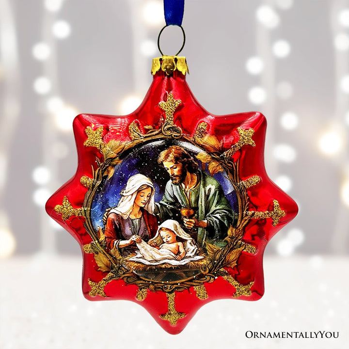 Graceful Nativity Star Glass Christmas Ornament, Unique Christian Religious Decor Glass Ornament OrnamentallyYou