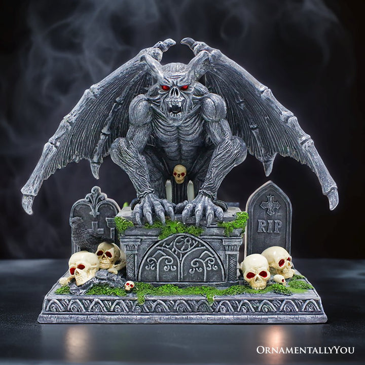 Grave Guardian Gargoyle Figurine, 7" Solar Powered Gothic Halloween Garden Statue Resin Statues OrnamentallyYou