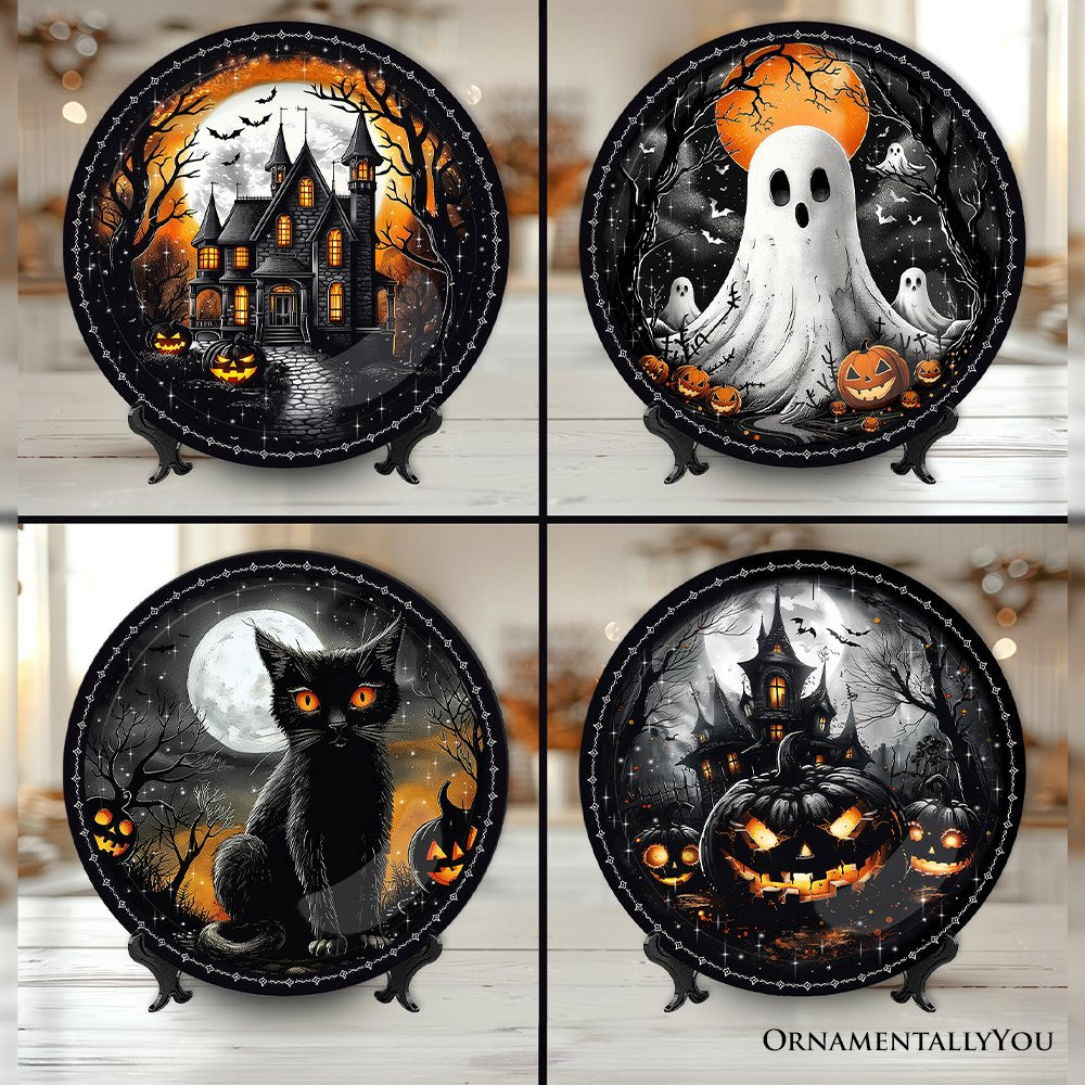 (Pre-Order) Haunted Night Set of 4 Plates, Black Halloween Tableware Collection for Salad, Dessert, Appetizer, and Side Plates Plate Sets OrnamentallyYou
