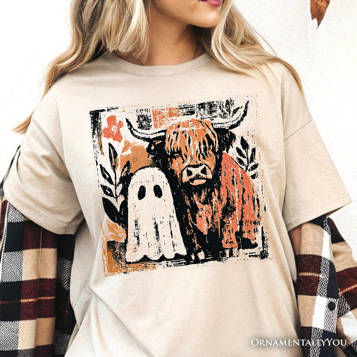 Highland Cow Ghost Fall T-Shirt, Spooky Season Halloween Tee T-Shirts OrnamentallyYou