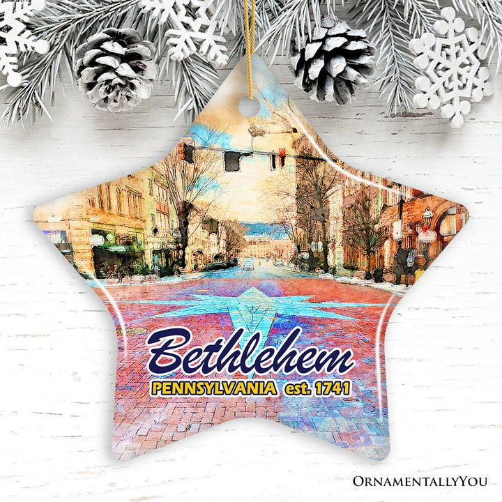 Historical Bethlehem City Ceramic Ornament, Pennsylvania Travel Christmas Keepsake Ceramic Ornament OrnamentallyYou Star