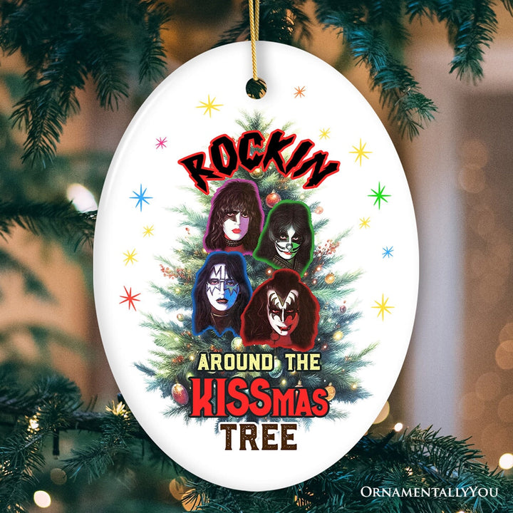 Iconic Hard Rock n Roll Guitar Christmas Ornament, Rockin Around the Christmas Tree Ceramic Ornament OrnamentallyYou Oval