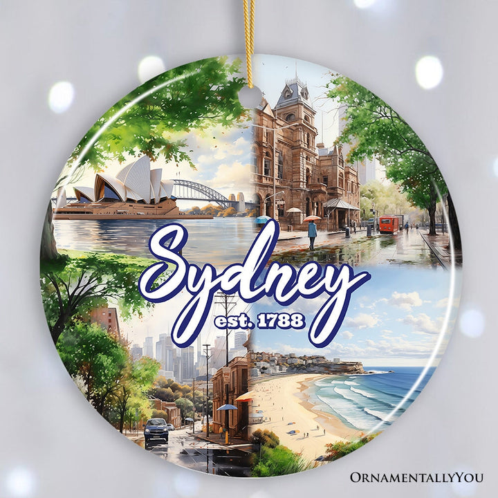 Illustrated Sydney Australia Ceramic Ornament, Travel Souvenir and Christmas Gift Ceramic Ornament OrnamentallyYou Circle