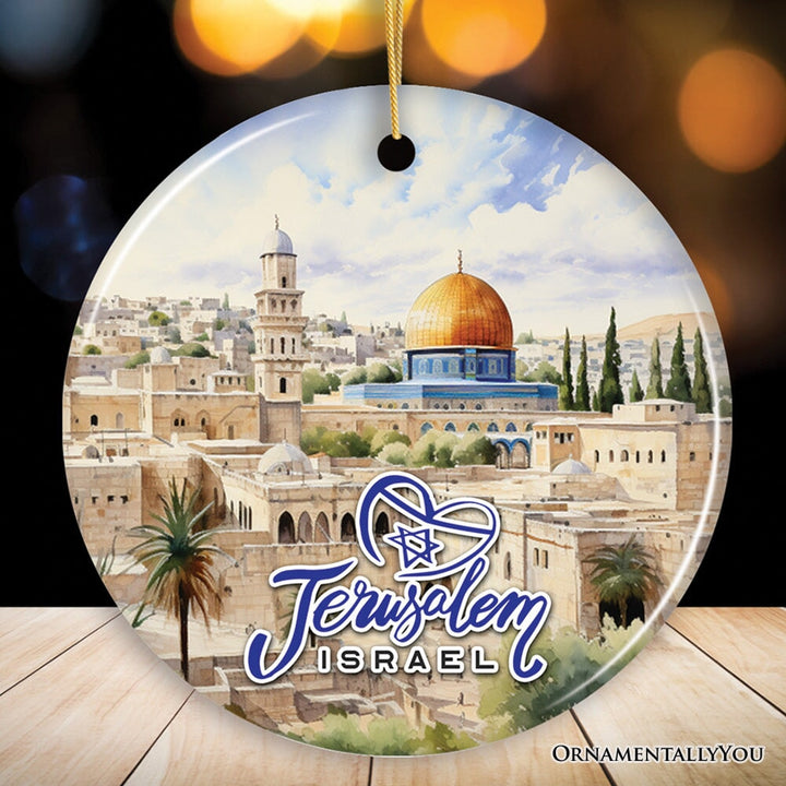 Jerusalem Israel Classic Artwork Ornament, Jewish Souvenir and Gift Ceramic Ornament OrnamentallyYou Circle
