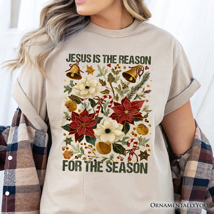 Jesus Is the Reason for the Season Floral Christmas T-Shirt, Holiday Christian Tee