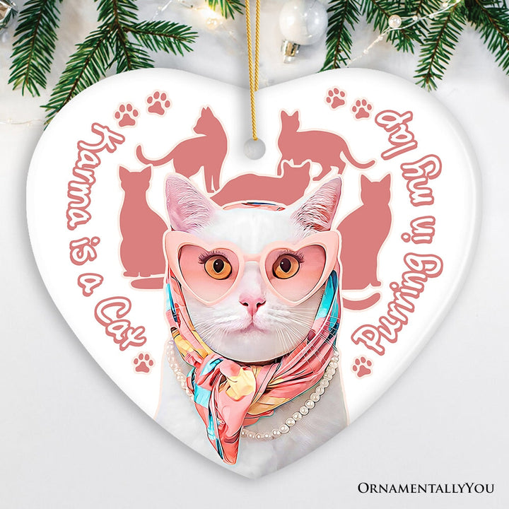 Karma is a Cat Funny Ornament, Christmas Gift for Cat Lovers Ceramic Ornament OrnamentallyYou Heart