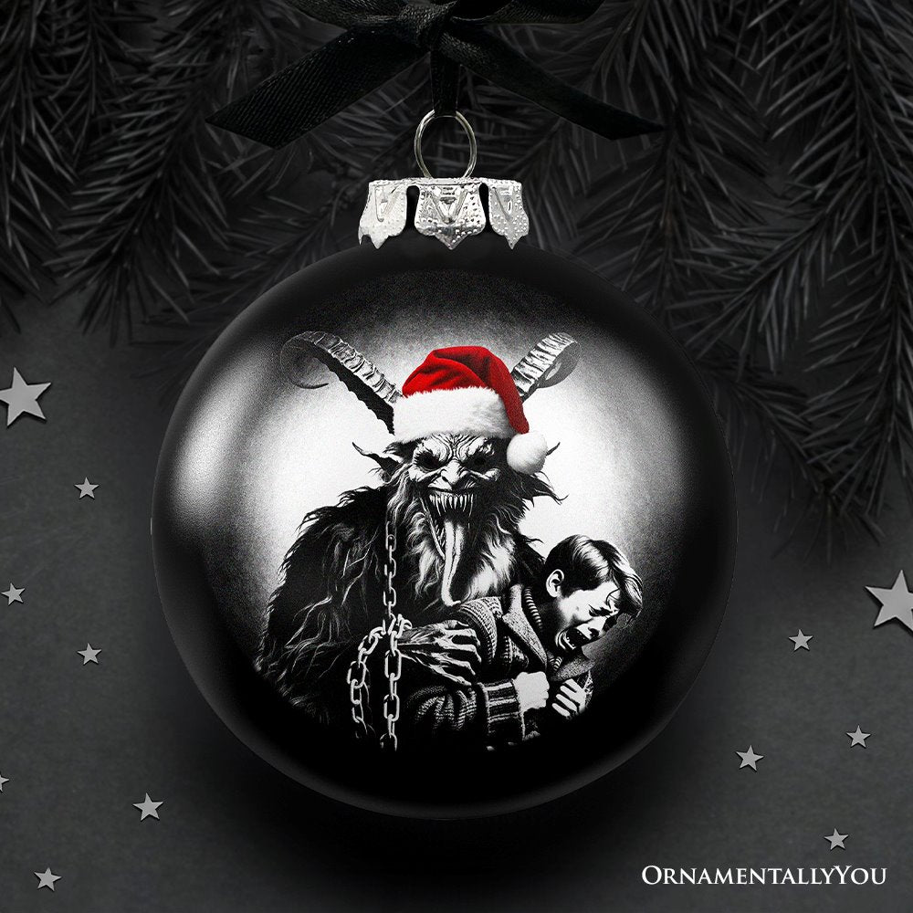 (Pre-Order) Krampus Christmas Spooky Portrait Glass Ornament, Black Horror Halloween Tree Decoration Round Glass Ball Ornament OrnamentallyYou