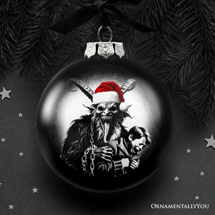(Pre-Order) Krampus Christmas Spooky Portrait Glass Ornament, Black Horror Halloween Tree Decoration Round Glass Ball Ornament OrnamentallyYou