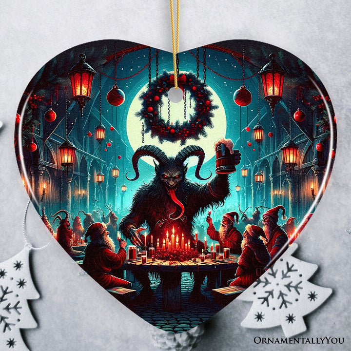 Krampus’s Unholy Revelry Ornament, Dark Folklore Celebration and Spooky Decor Ceramic Ornament OrnamentallyYou Heart