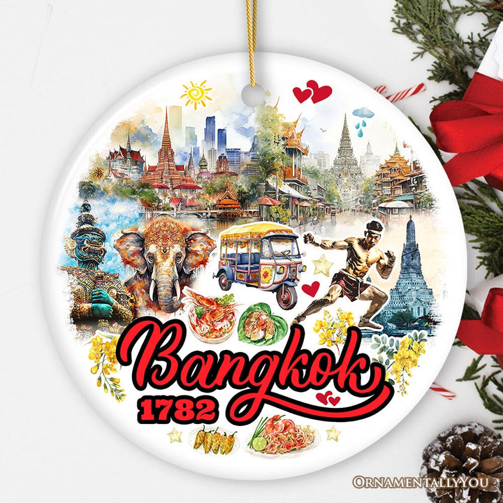 Lively Bangkok City Artistic Ceramic Ornament, Thailand Souvenir and Christmas Decor Keepsake Ceramic Ornament OrnamentallyYou Circle