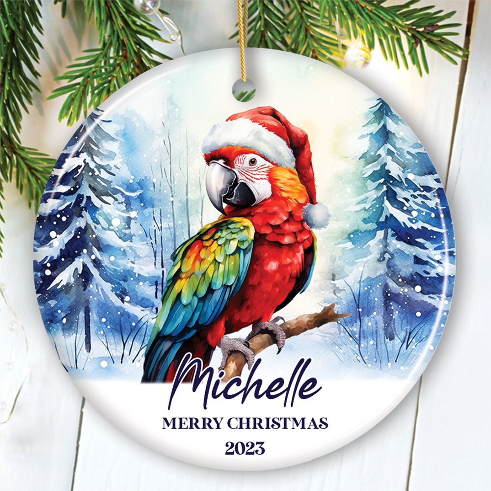 Macaw Parrot With Santa Hat Personalized Ornament 