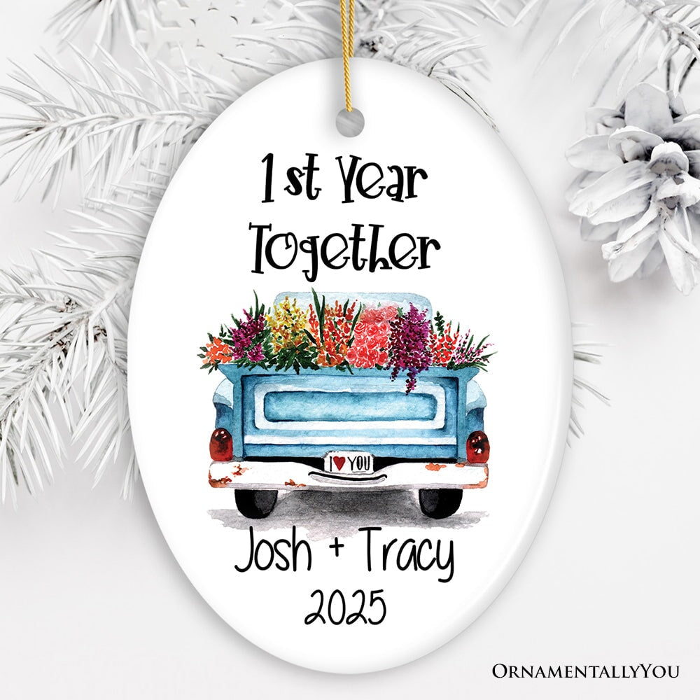 New Couple First Year Together Ornament Ceramic Ornament OrnamentallyYou Oval