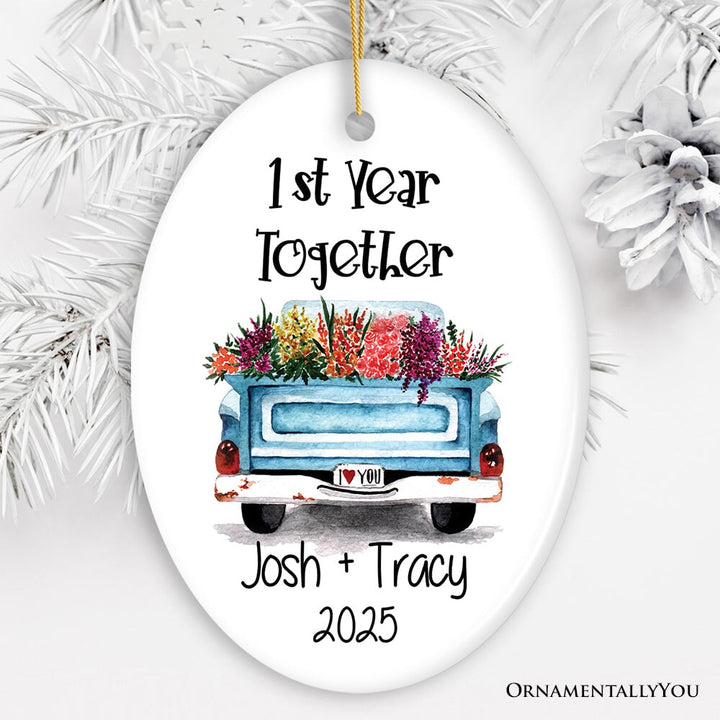 New Couple First Year Together Ornament Ceramic Ornament OrnamentallyYou Oval