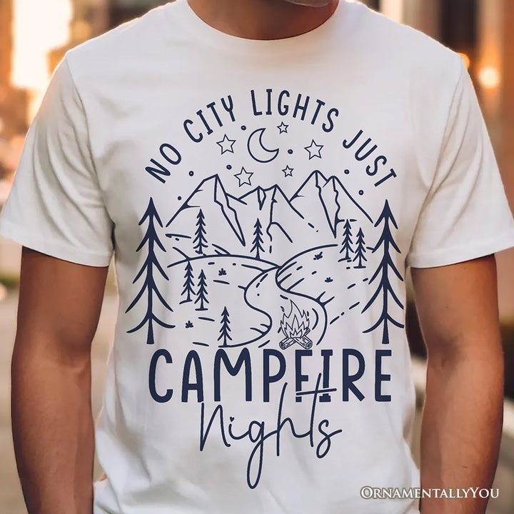 No City Lights Just Campfire Nights T-Shirt, White and Natural Camping Tee for Stargazing Campers T-Shirts OrnamentallyYou