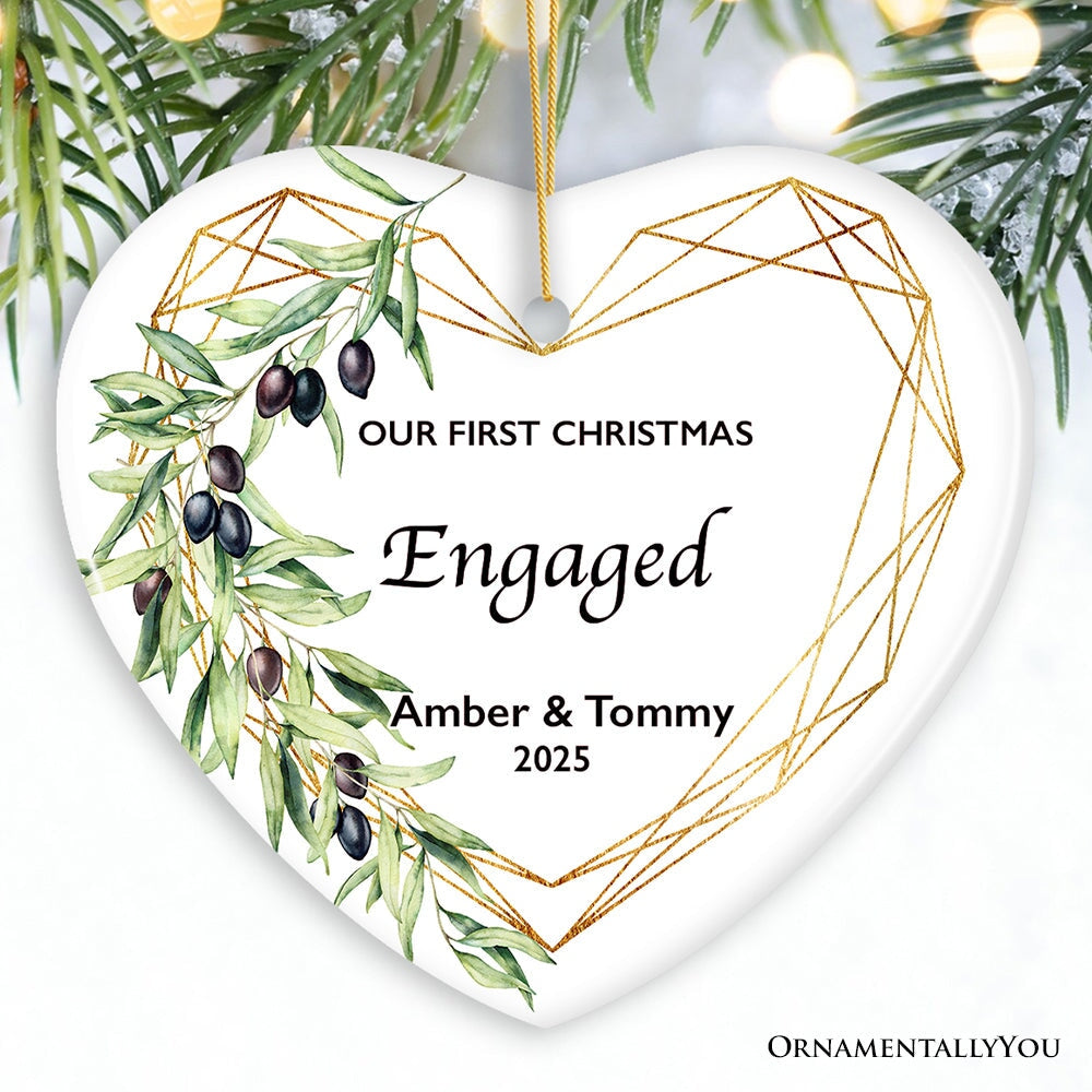 Our First Christmas Engaged Personalized Heart Ornament Ceramic Ornament OrnamentallyYou Heart