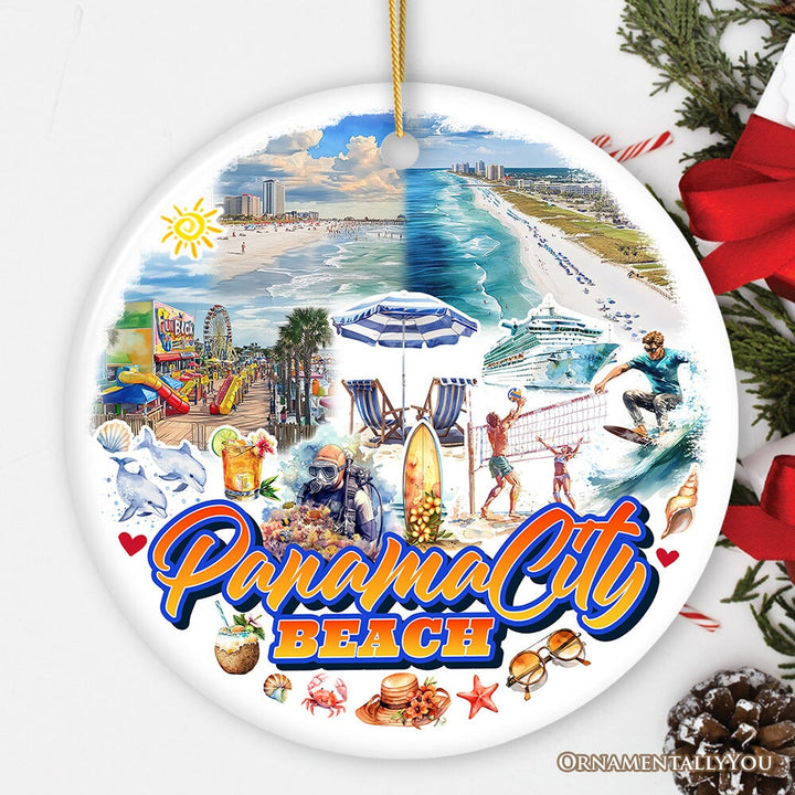 Panama City Beach Tropical Paradise Ornament, Florida Coastal Christmas Gift and Souvenir Ceramic Ornament OrnamentallyYou Version 1