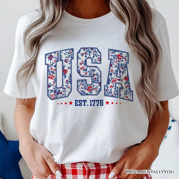 Patriotic USA Floral T-Shirt, 1776 Independence Day Tee T-Shirts OrnamentallyYou