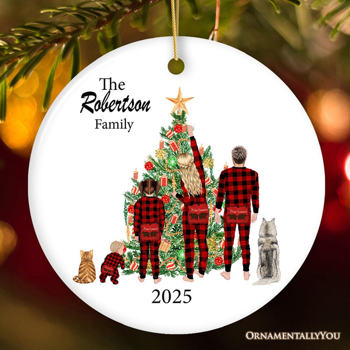 Personalized Plaid Family Christmas Ornament Ceramic Ornament OrnamentallyYou Circle