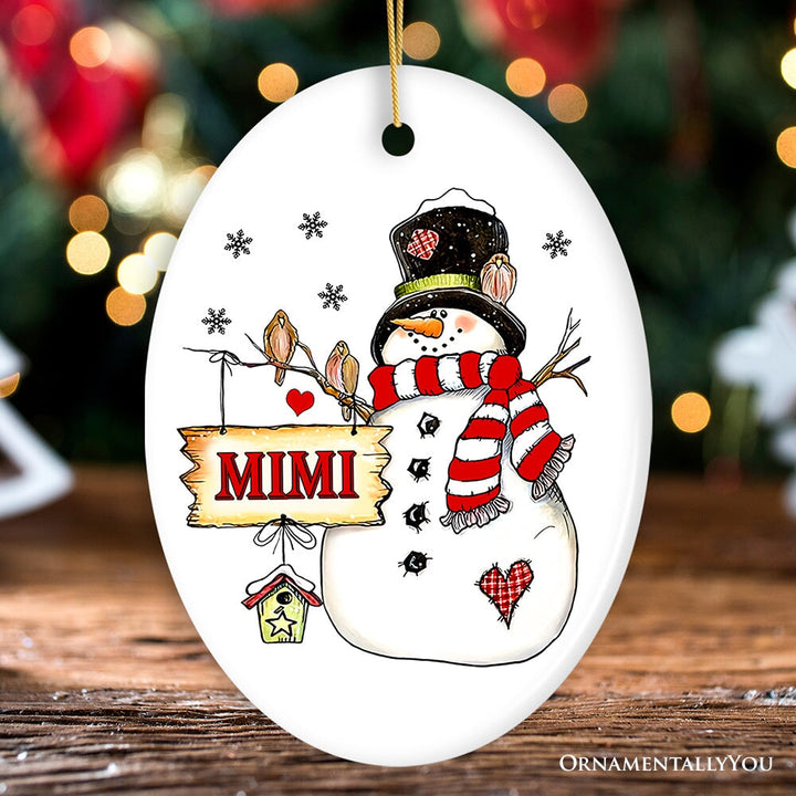 Personalized Snowman Christmas Ornament, Family Gift Ceramic Ornament OrnamentallyYou Oval