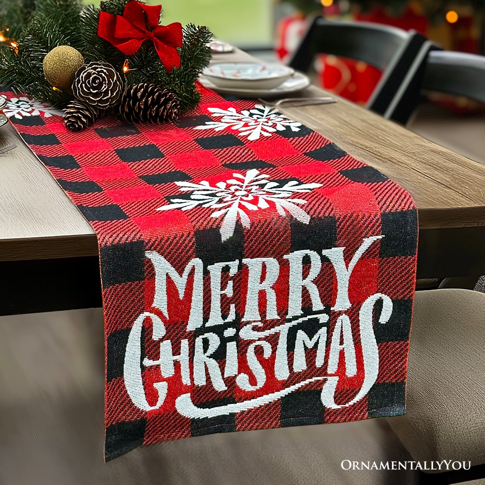 Plaid Merry Christmas 72" Jacquard Table Runner, High Quality Holiday Rectangle Tablecloth Decoration Table Runner OrnamentallyYou