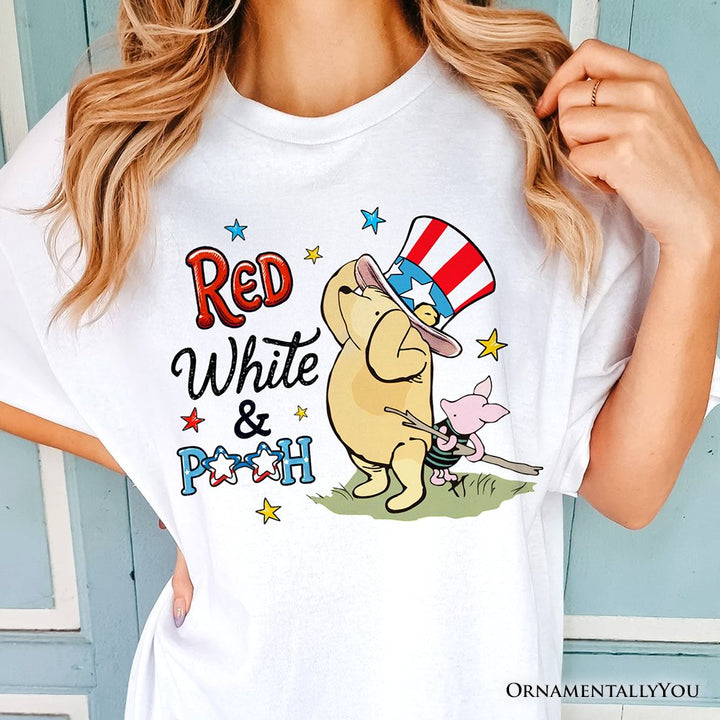 Red White & Proud T-Shirt, Patriotic 4th of July Celebration Pooh Bear Tee T-Shirts OrnamentallyYou