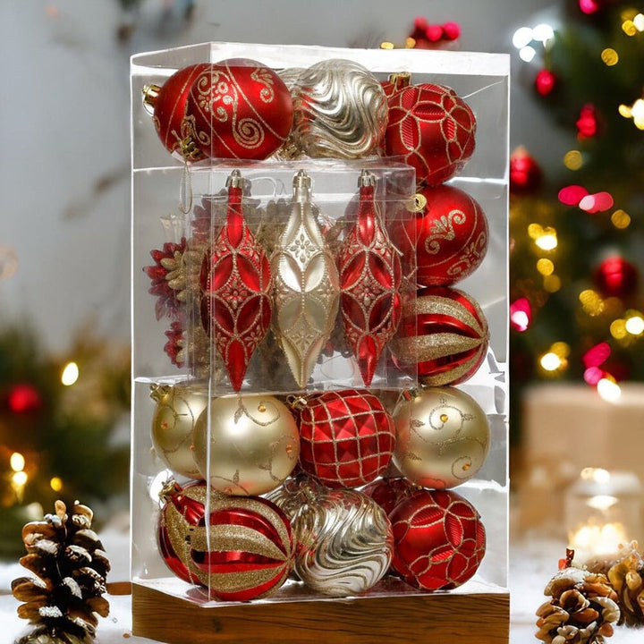 Red and Gold Glitter Luxury Shatterproof Christmas Ornament Bauble Set Ornament Bundle OrnamentallyYou