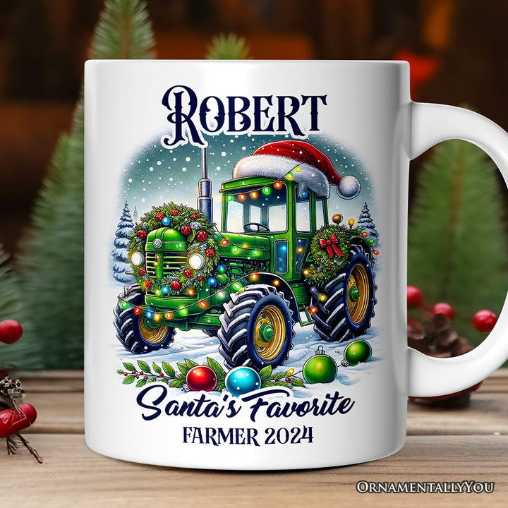 Santa's Favorite Farmer Personalized Mug, Christmas Green Tractor Gift with Custom Name Personalized Ceramic Mug OrnamentallyYou 12oz Mug Customized