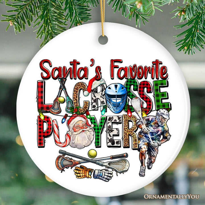 Santa's Favorite Lacrosse Player Christmas Ornament, American Sport Appreciation Gift Ceramic Ornament OrnamentallyYou
