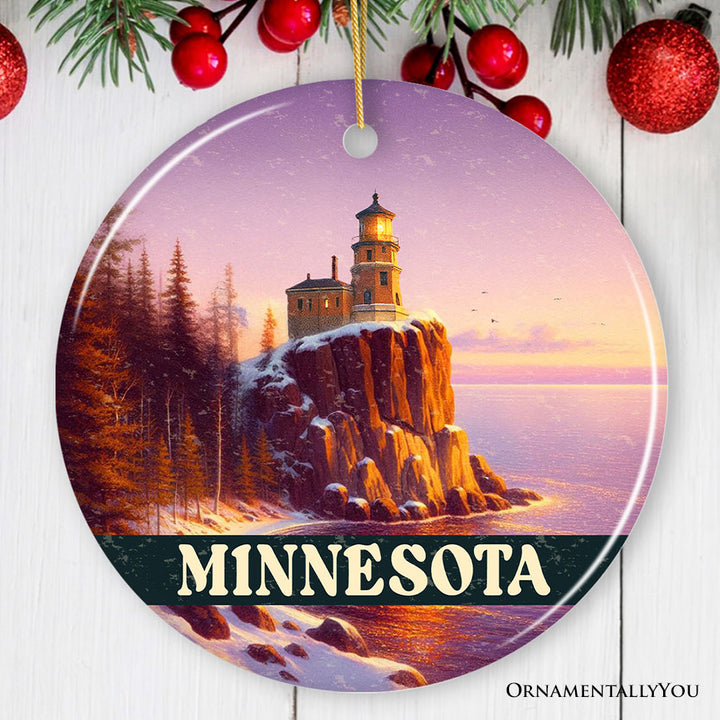 Scenic Minnesota Split Rock Lighthouse Ornament, Lake Superior Landmark Christmas Gift and Tree Decor