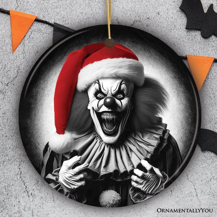 Sinister Santa Clown Ceramic Ornament, Eerie Christmas Decoration for Halloween Tree Ceramic Ornament OrnamentallyYou Circle