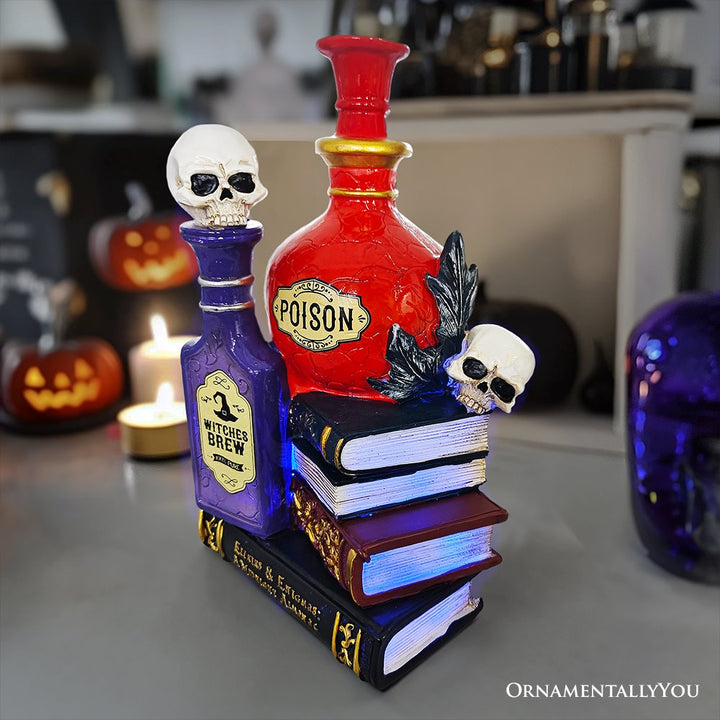 (Pre-Order) Sorcerer’s Syrups Spooky Lighted Figurine, 8" Potions Poisons and Books Halloween Statue Resin Statues OrnamentallyYou