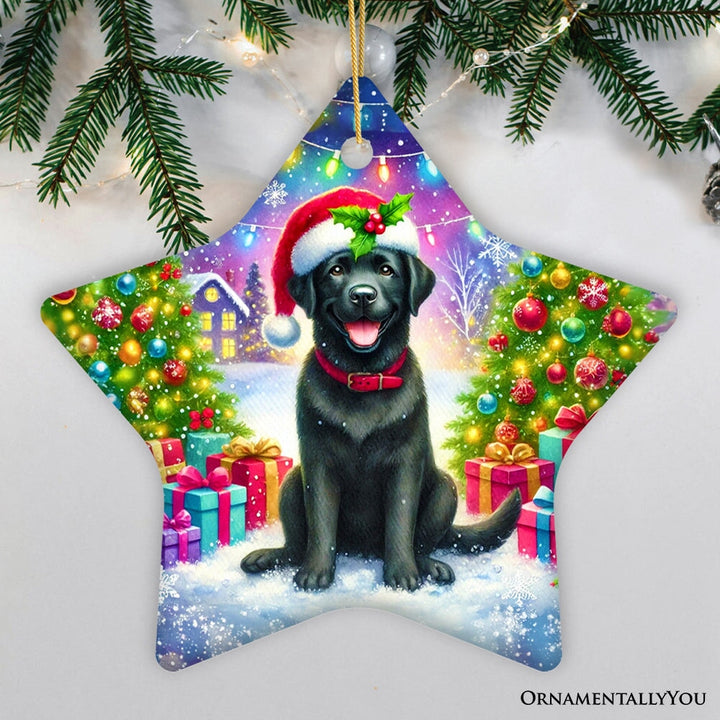 Sparkling Yuletide Black Labrador Retriever Ornament, Joyful Christmas Gift Ceramic Ornament OrnamentallyYou