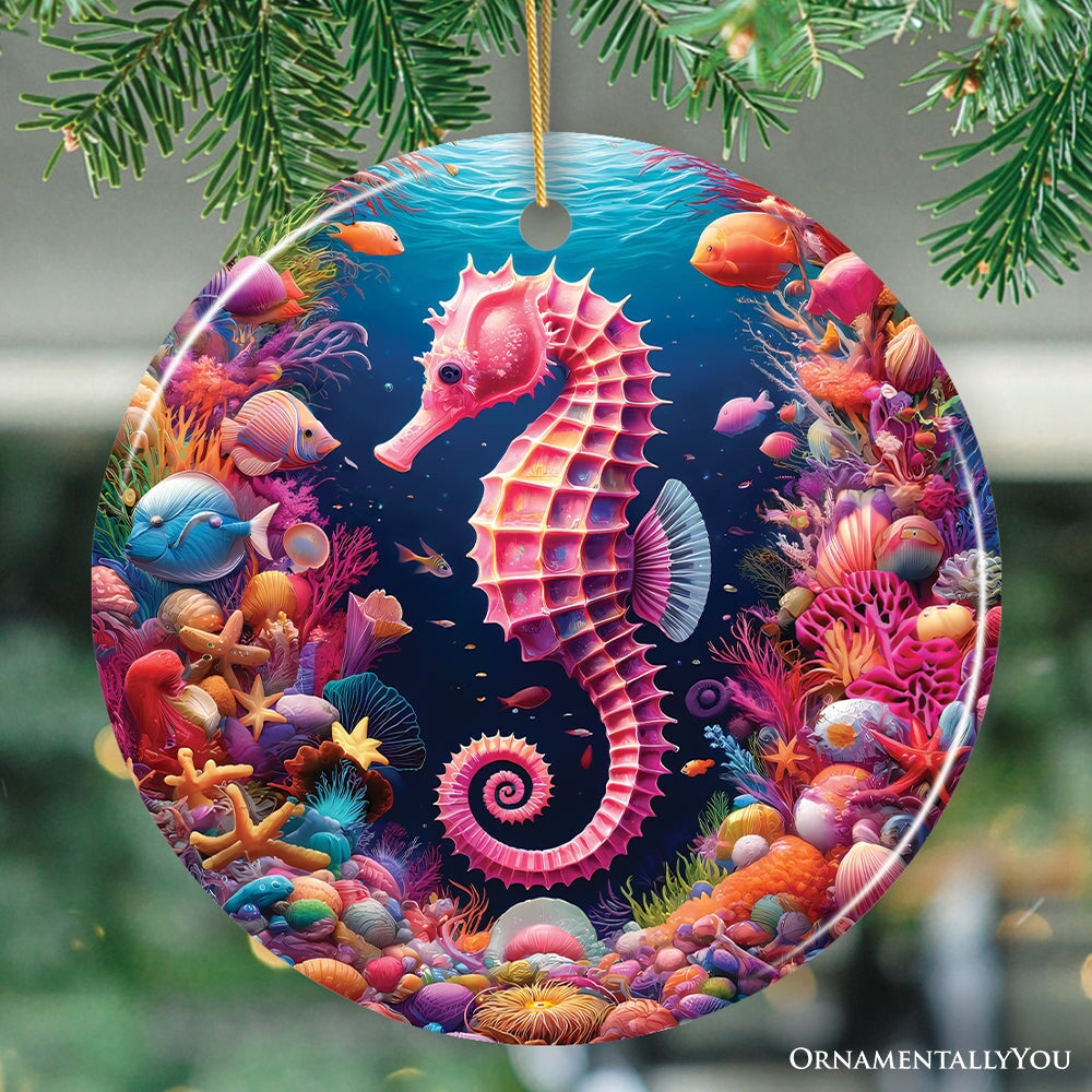 Tropical Tide Treasure Radiant Seahorse Ornament, Ocean-Themed Gift And Decor Ceramic Ornament OrnamentallyYou Circle 