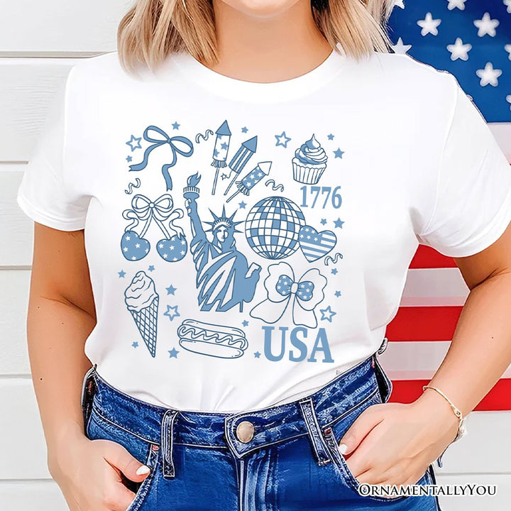 USA Liberty Retro Coquette T-Shirt, 1776 Patriotic 4th of July Tee T-Shirts OrnamentallyYou