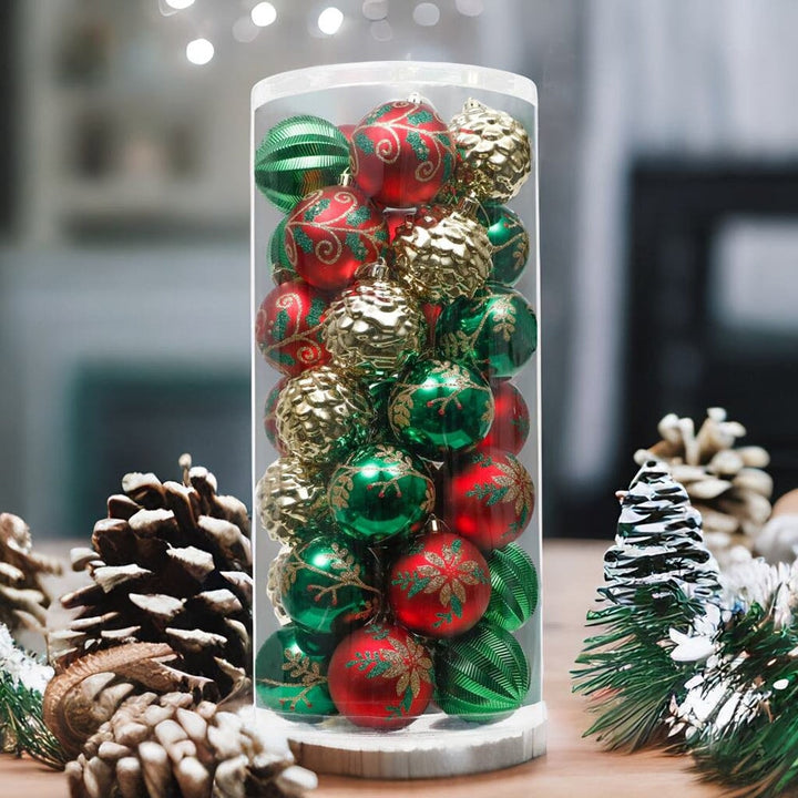 Uniquely Patterned Christmas Bauble Set, 35 Ornaments with Red, Green, and Gold Ornament Bundle OrnamentallyYou