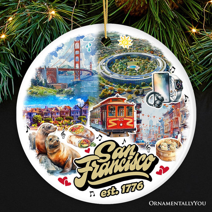 Unique San Francisco Handcrafted Ceramic Ornament, California Souvenir and Christmas Gift Ceramic Ornament OrnamentallyYou Circle