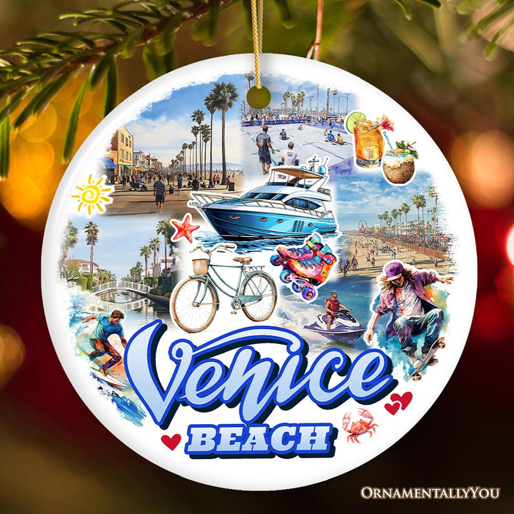 Vibrant Venice Beach Ornament, Californian Coastal Urban Christmas Gift and Keepsake Ceramic Ornament OrnamentallyYou