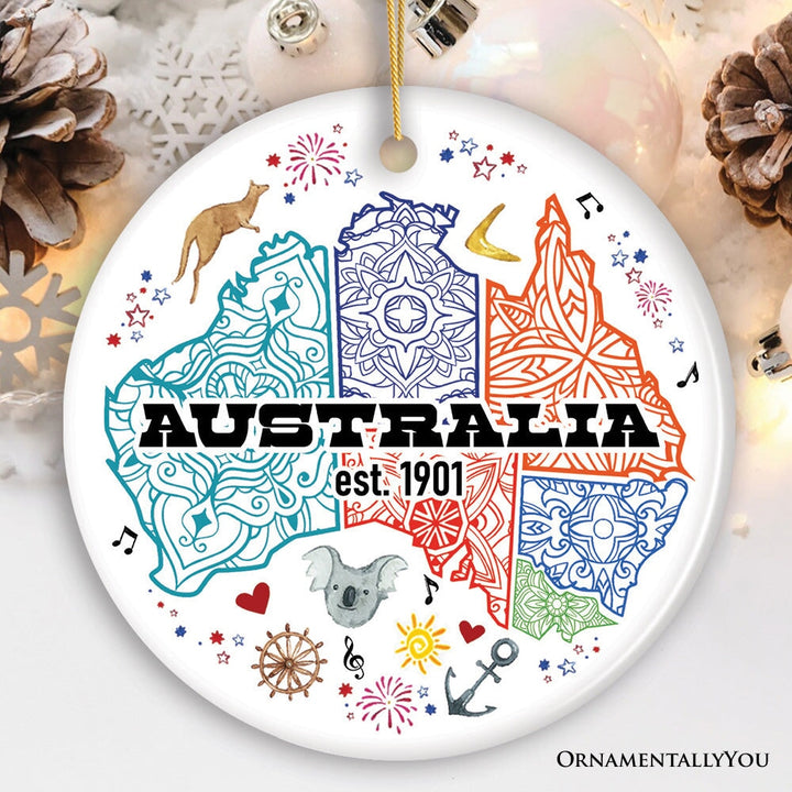 Vibrantly Unique and Stylish Australia Continent Map Ornament, Christmas Souvenir Ceramic Ornament OrnamentallyYou