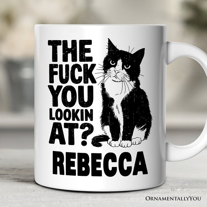 What Are You Looking At Personalized Mug, Cat Lover Gift With Custom Name Personalized Ceramic Mug OrnamentallyYou 12oz Mug Customized
