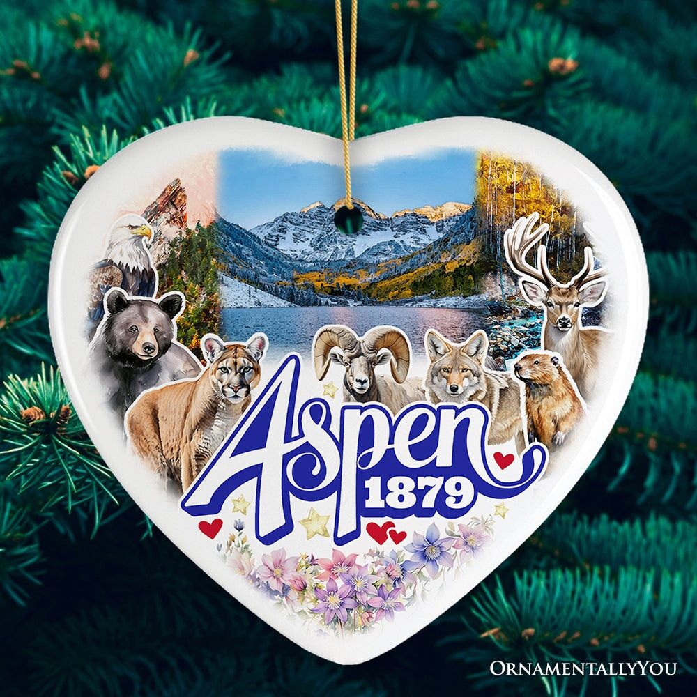 Adventurous Aspen Colorado Ornament, Snow Mountains, Nature Traveler and Skiing Vacation Souvenir Ceramic Ornament OrnamentallyYou Heart 