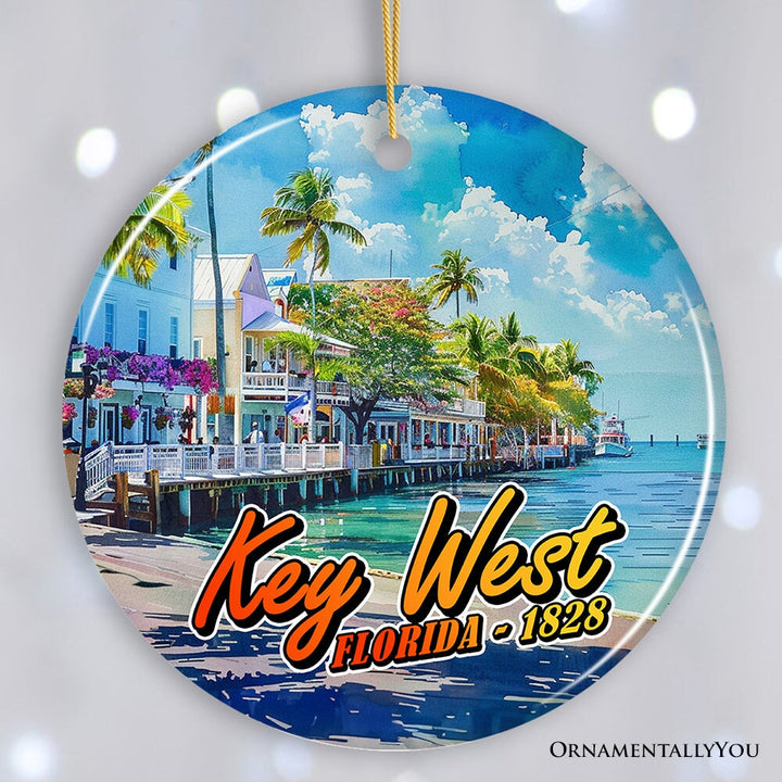Artistic Key West Ceramic Ornament, Tropical Florida Vacation and Beach Paradise Christmas Souvenir Ceramic Ornament OrnamentallyYou Circle Version 1