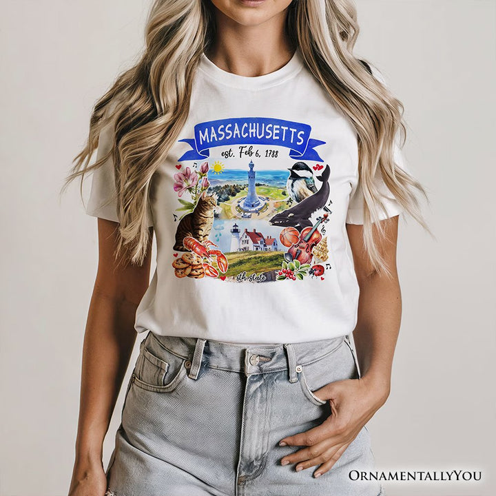 Artistic Massachusetts State Themes and Landmarks T-Shirt, Tee for History and Travel Lovers T-Shirts OrnamentallyYou
