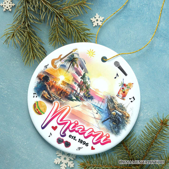 Artistic Miami Paradise Downtown Ornament, Unique and Cultural Florida Vacation Souvenir Ceramic Ornament OrnamentallyYou