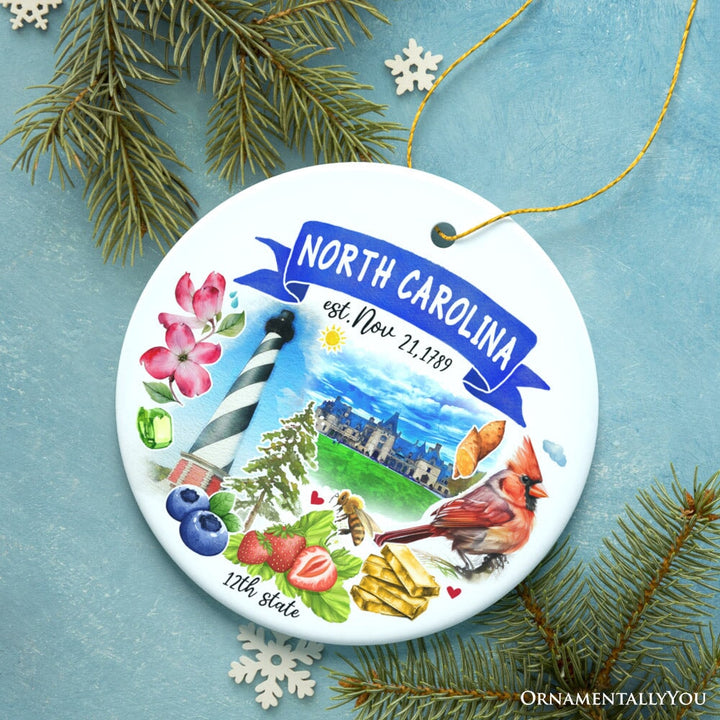 Artistic North Carolina State Themes and Landmarks Christmas Ornament Ceramic Ornament OrnamentallyYou