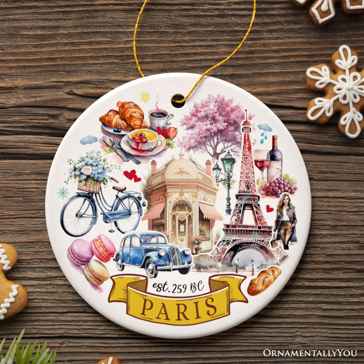 Artistic Paris Culture and Landmarks Ornament, Classical France Christmas Souvenir Gift Ceramic Ornament OrnamentallyYou