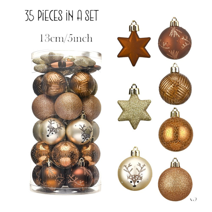 Autumn Color Christmas Ornament Bundle, Assorted 35 Piece Bronze Star and Deer Baubles Ornament Bundle OrnamentallyYou
