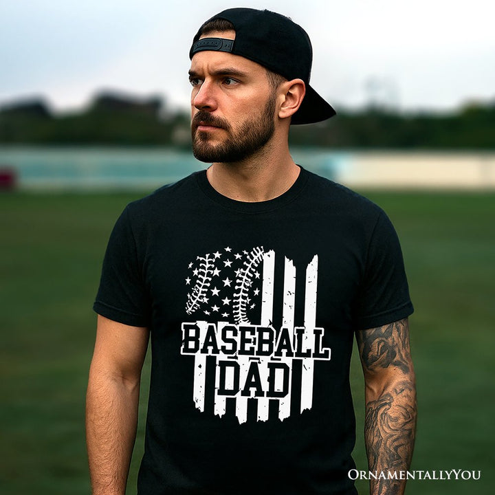 Baseball Dad T-Shirt, Black and White Patriotic Tee for Sports Fathers T-Shirts OrnamentallyYou