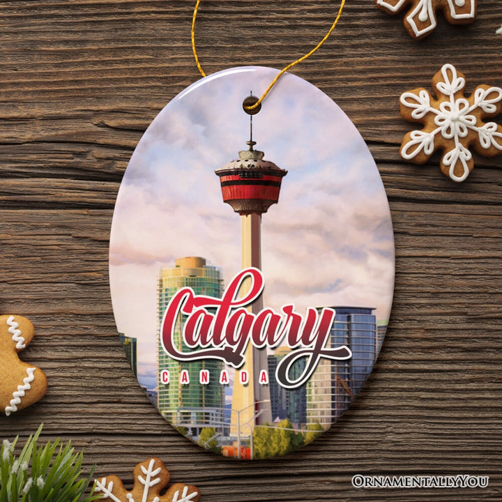 Calgary Tower Art Ornament, Canada Christmas Gift Ceramic Ornament OrnamentallyYou
