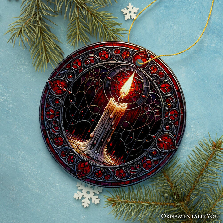 Candlelight for a Spine-Chilling Ambiance Stained Glass Style Ceramic Ornament, Halloween Themed Christmas Gift and Decor Ceramic Ornament OrnamentallyYou